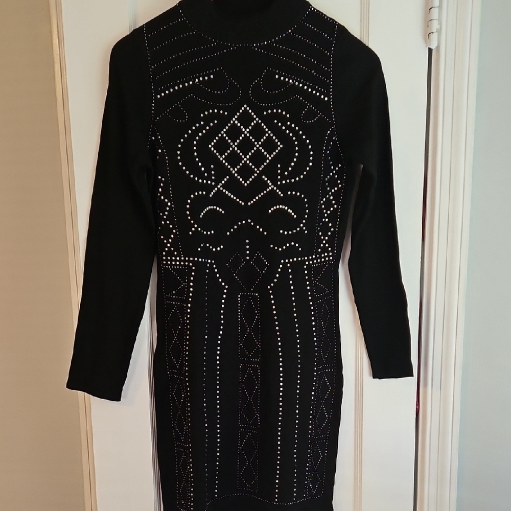 Say What? Black Long Sleeve Turtleneck Sheath Dress